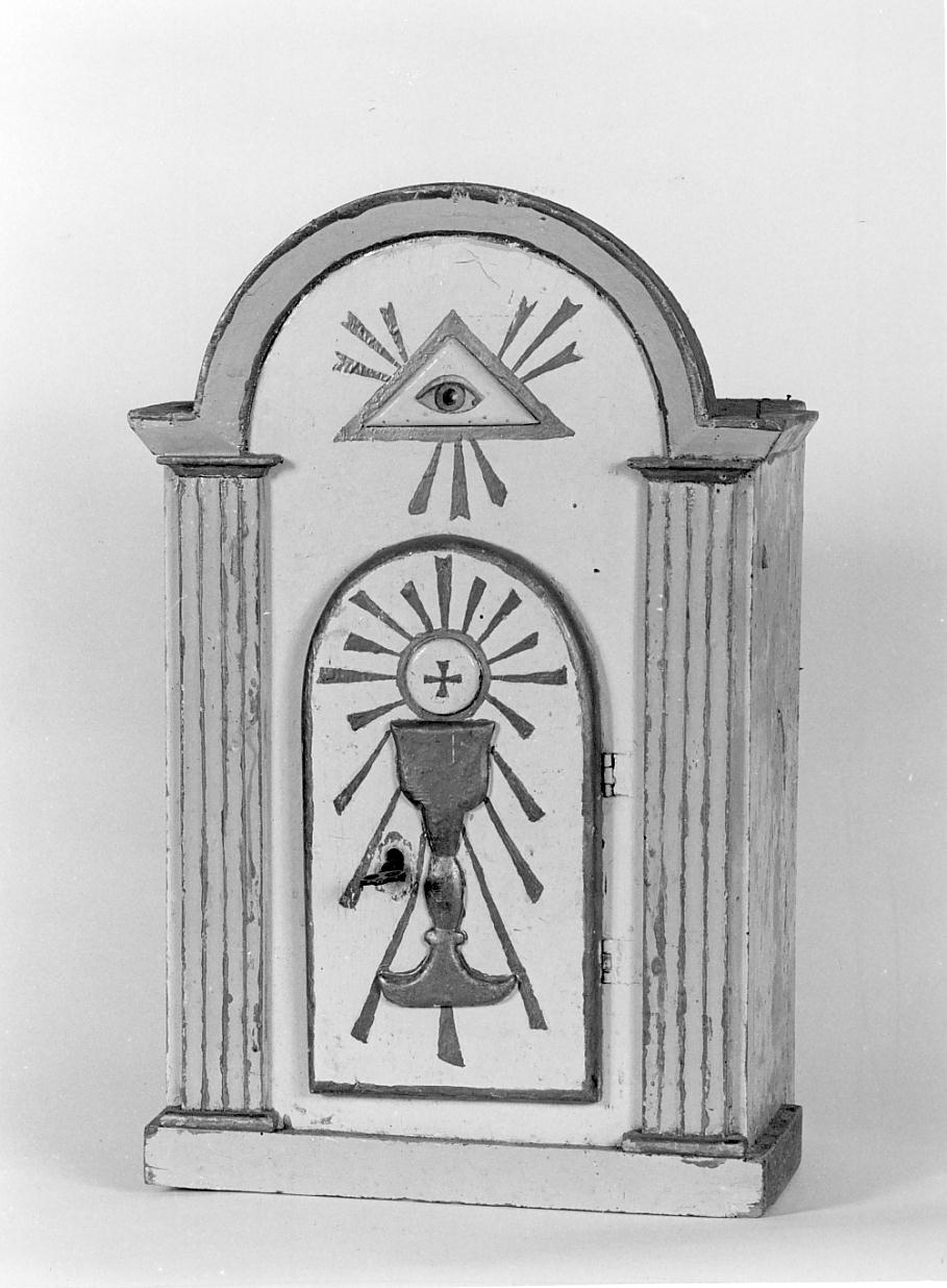 occhio nel triangolo/ calice/ ostia con croce e raggi (tabernacolo - a tempietto, opera isolata) - ambito bresciano (prima metà sec. XX)