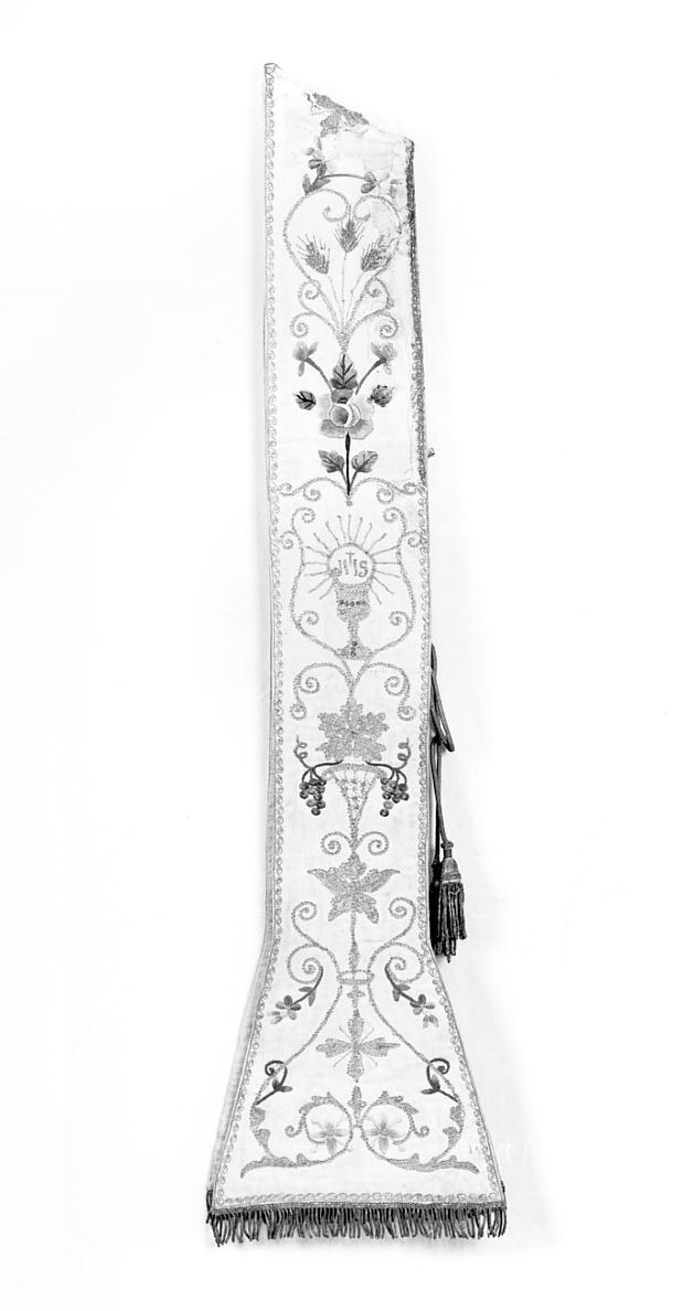 simboli eucaristici/ monogramma cristologico/ motivi decorativi vegetali (stola, opera isolata) - manifattura cremonese (ultimo quarto sec. XIX)