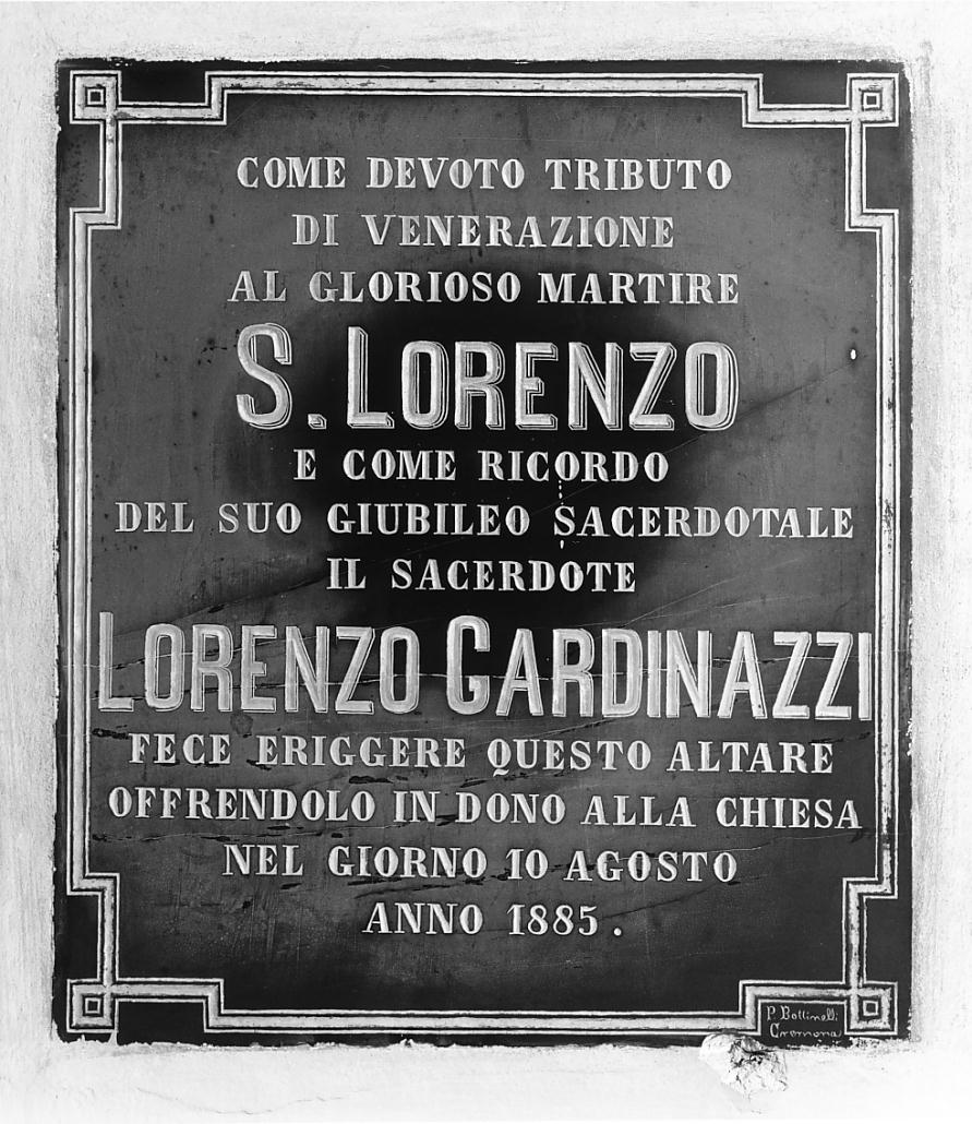 lapide, opera isolata di Bettinelli P (sec. XIX)