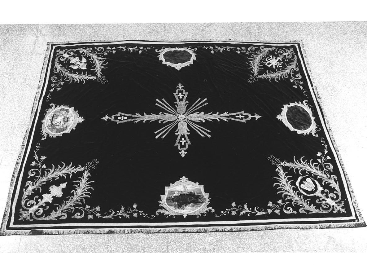 Ultima cena/ Deposizione/ motivi decorativi vegetali/ croce/ clessidra (coltre funebre, insieme) - manifattura cremonese (prima metà sec. XIX)