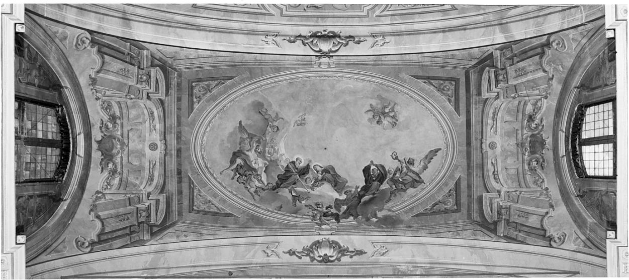 Gloria in cielo di S. Benedetto, S. Mauro, S. Scolastica (dipinto, elemento d'insieme) di Cattaneo Santo detto Santino, Ferrari Pietro Melchiorre, Grassi Antonio (seconda metà sec. XVIII)