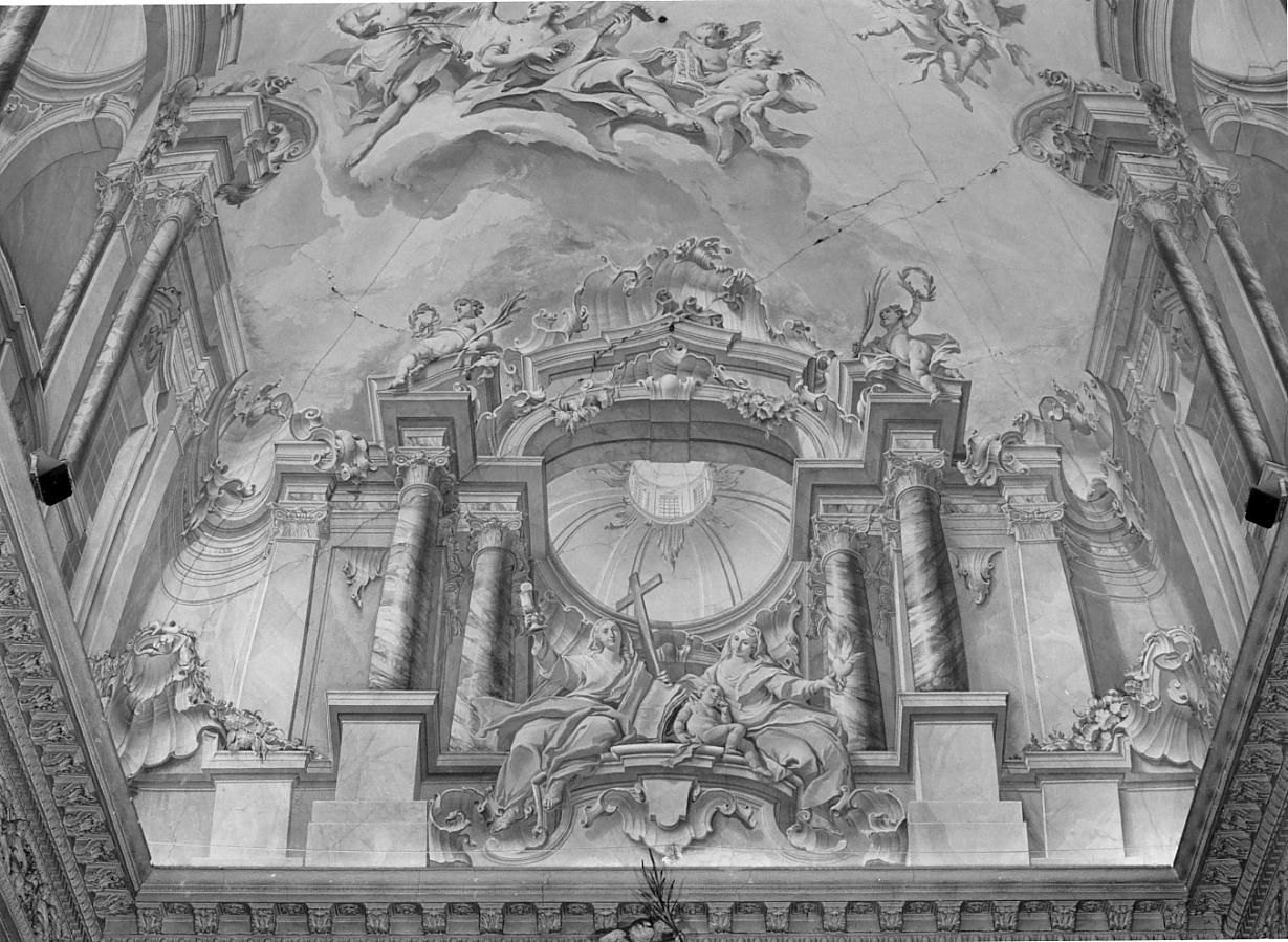 virtu' teologali: fede/carita'/finte architetture/angeli/putti (dipinto, complesso decorativo) di Carloni Carlo Innocenzo, Mazza Antonio (sec. XVIII)
