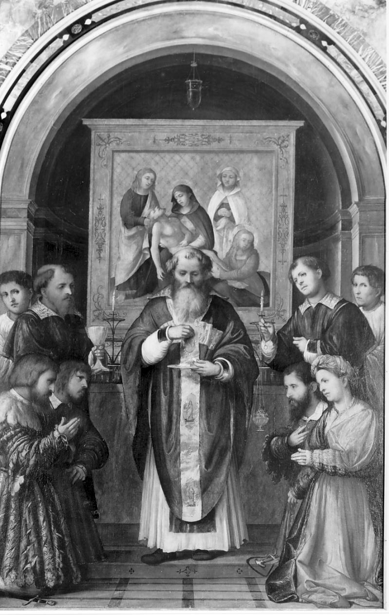 S. Apollonio distribuisce l'eucarestia (dipinto, elemento d'insieme) di Romani Girolamo detto Romanino (primo quarto sec. XVI)