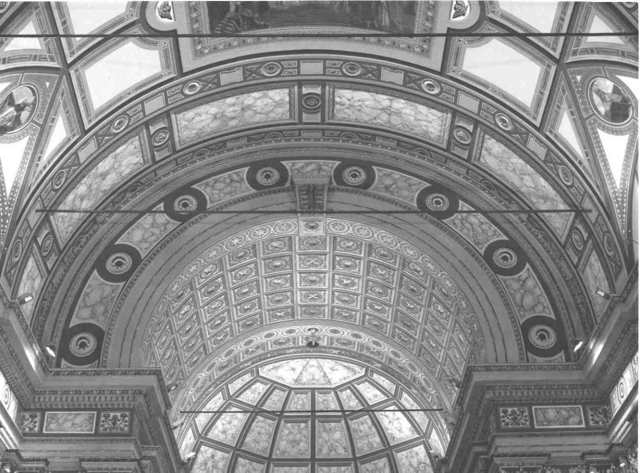 motivi decorativi a cassettoni con rosette/ motivi decorativi a finti marmi venati (decorazione pittorica, elemento d'insieme) di Bertolotti Cesare (sec. XIX)