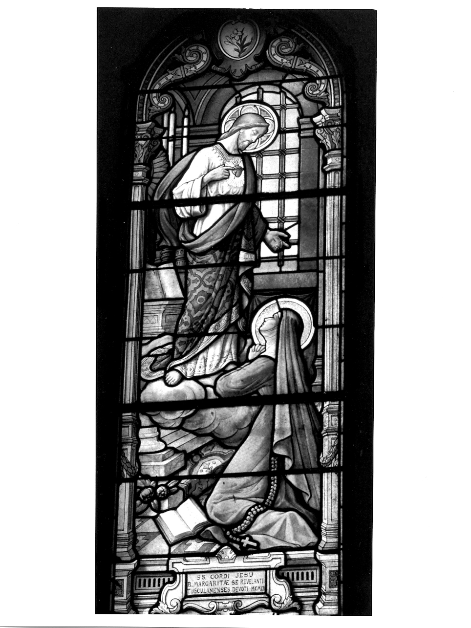 Santa Margherita Maria Alacoque e il Sacro Cuore di Gesù (vetrata, elemento d'insieme) di Balmet Louis (primo quarto sec. XX)