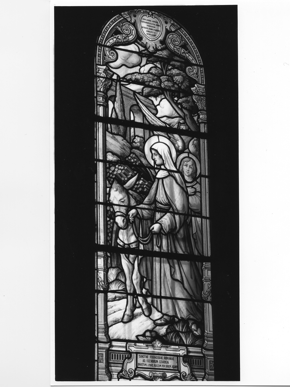Santa Francesca Romana ha la visione del suo angelo custode (vetrata, elemento d'insieme) di Balmet Louis (primo quarto sec. XX)
