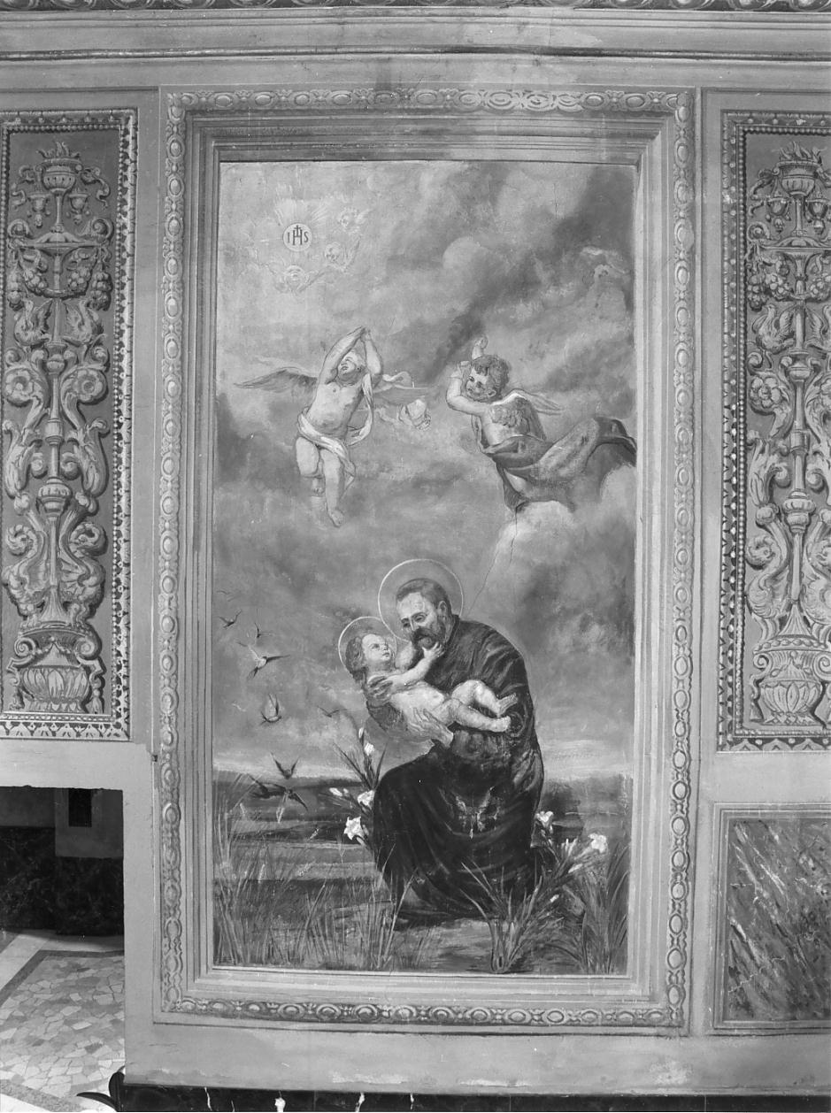 Sant'Antonio da Padova con il bambino (dipinto, elemento d'insieme) di Benedini Ottorino, Barbiani Umberto detto Gucin (sec. XX)