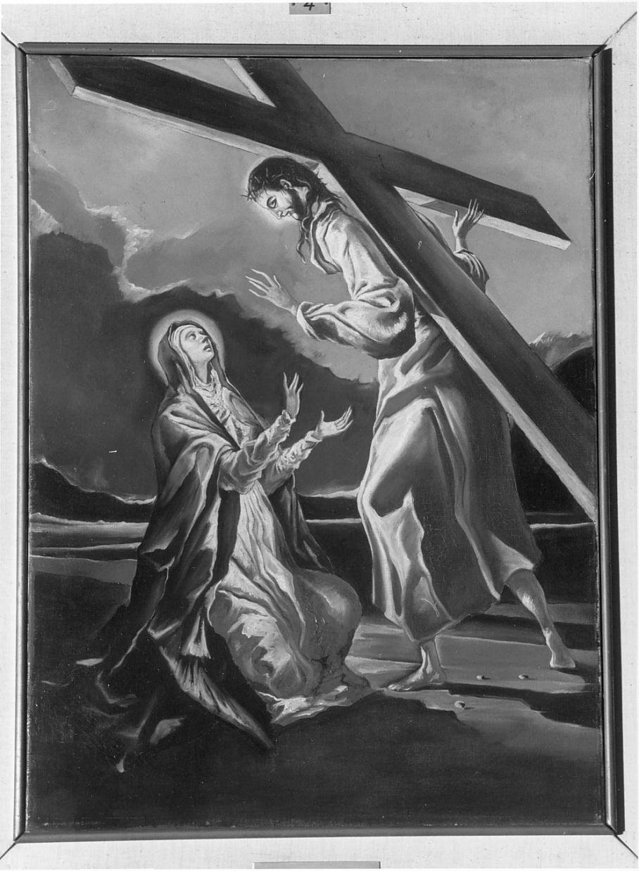 Stazione IV: Gesu' incontra la Madonna (dipinto) di Frigeri Lanfranco (sec. XX)
