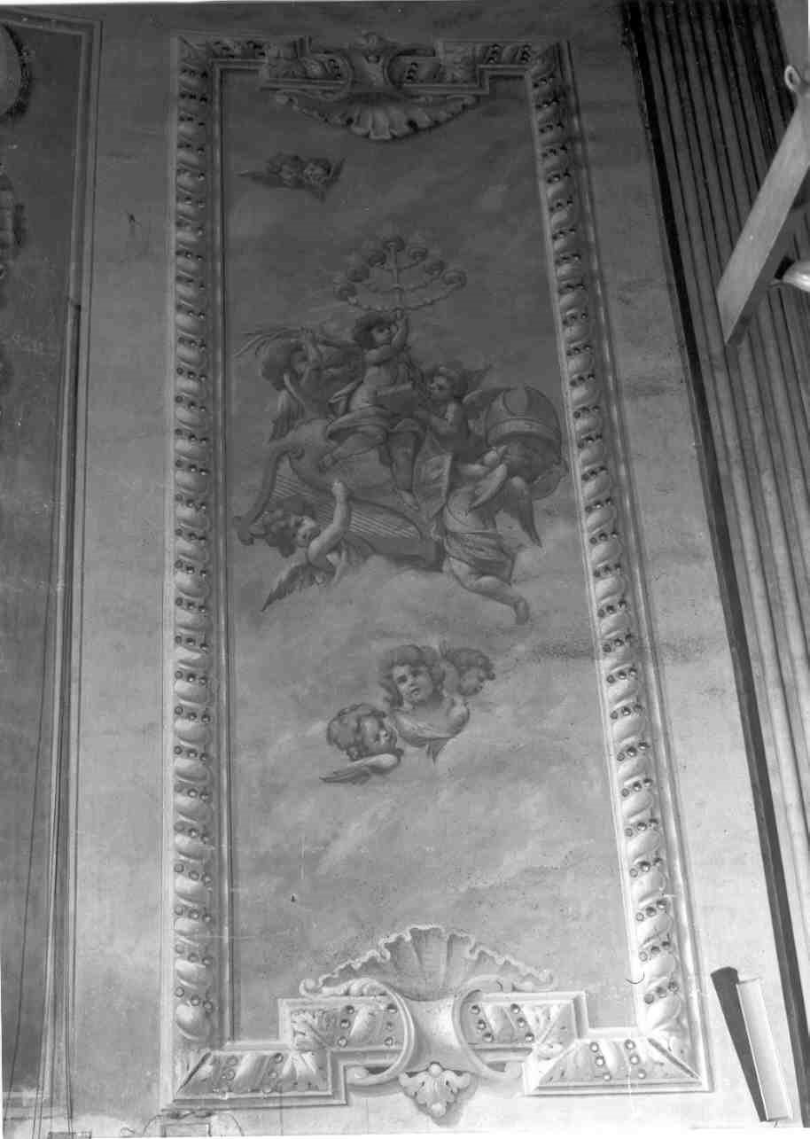 angioletti con oggetti liturgici/ angioletti con la croce (decorazione pittorica, elemento d'insieme) di Cominelli Angelo (secc. XIX/ XX)