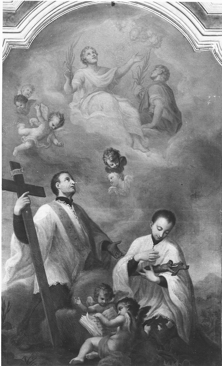 San Luigi Gonzaga, San Francesco Saverio, Sant'Angelo e Sant'Alessandro martiri (dipinto, opera isolata) di Cartolari Fabrizio (sec. XVIII)