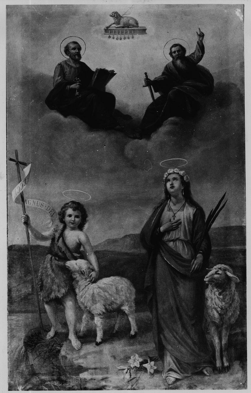 i Santi Pietro e Paolo, Agnese e Giovannino (dipinto, opera isolata) di Zanetti Lucio Baldassare (sec. XX)