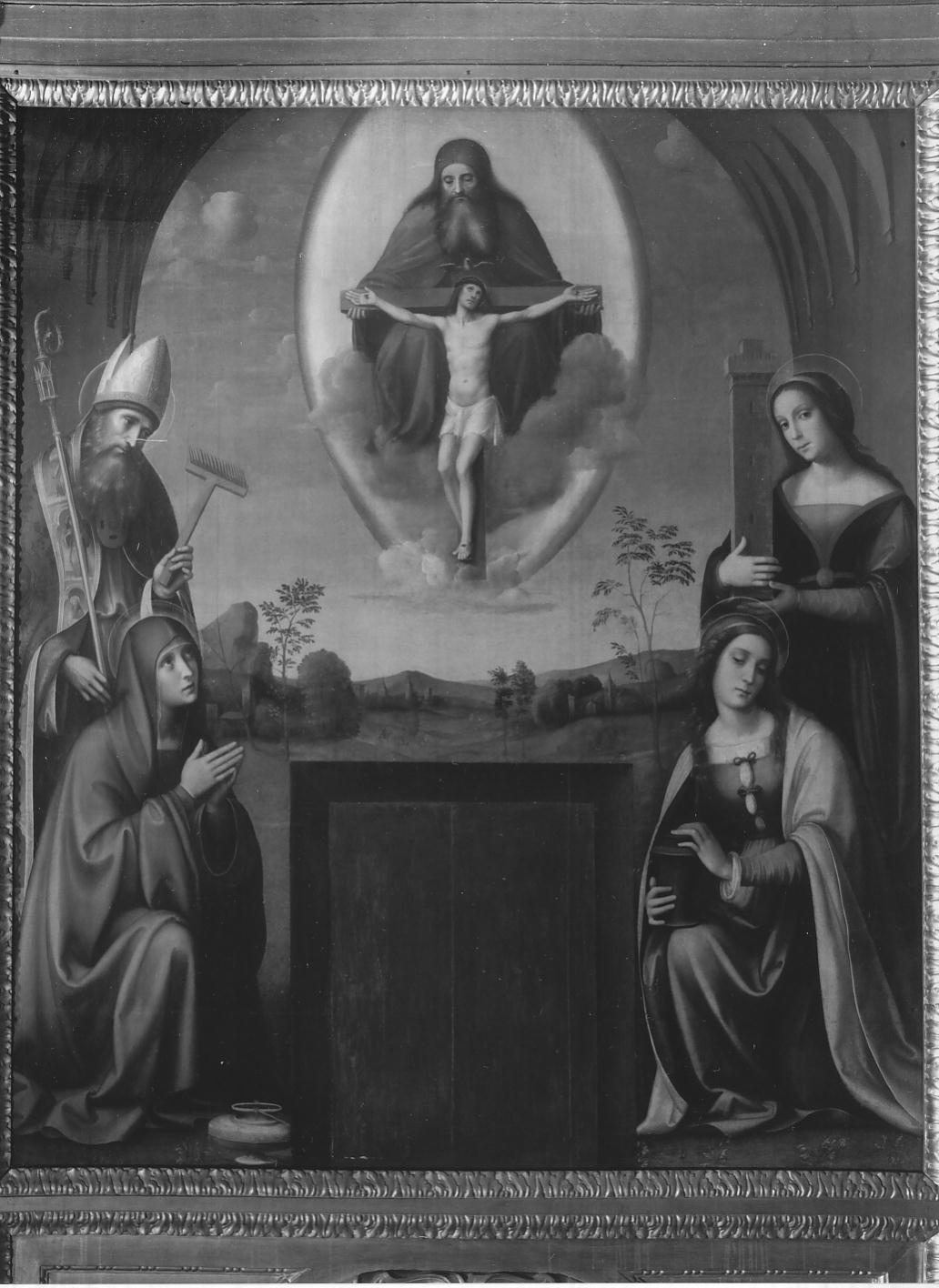 Trinità con San Biagio, Santa Marta, Santa Barbara e Santa Maria Maddalena (dipinto, opera isolata) di Francia (sec. XVI)