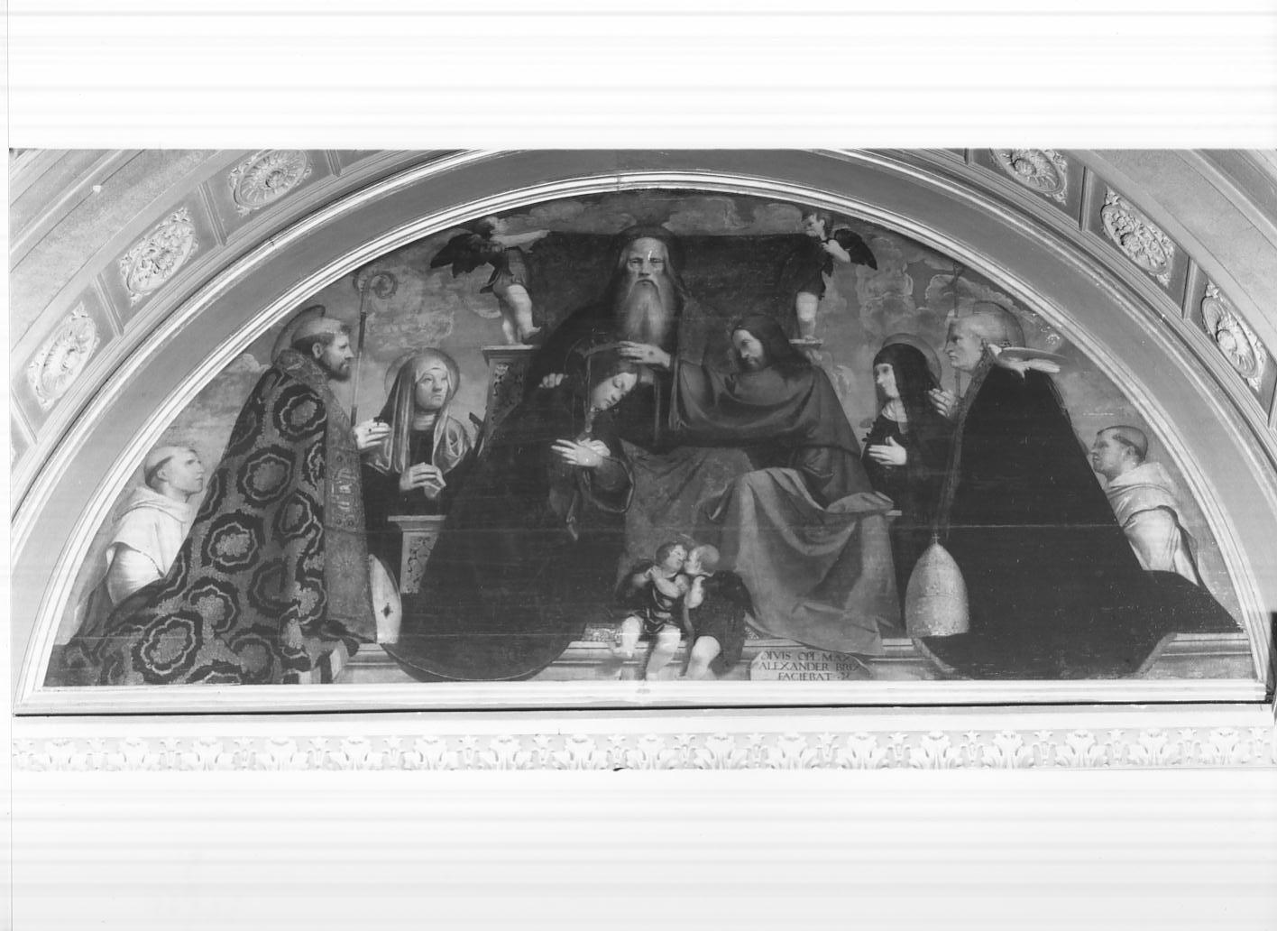 Incoronazione della Vergine con Sant'Agostino, Santa Monica, Santa Silva, San Gregorio Magno e due canonici regolari lateranensi (dipinto, opera isolata) di Moretto (sec. XVI)