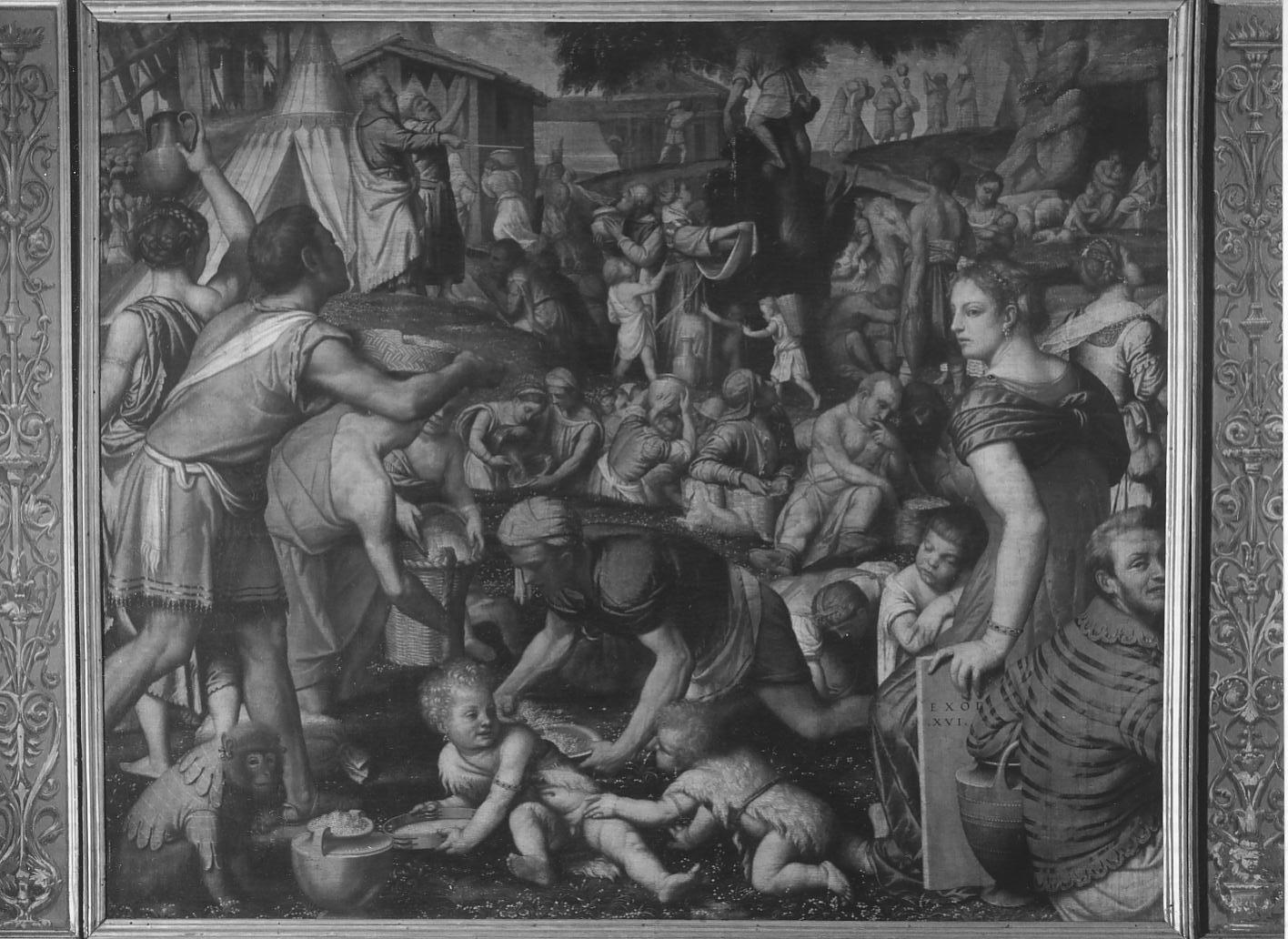 Raccolta della manna/ Elia confortato dall'Angelo (dipinto, elemento d'insieme) di Moretto (sec. XVI)