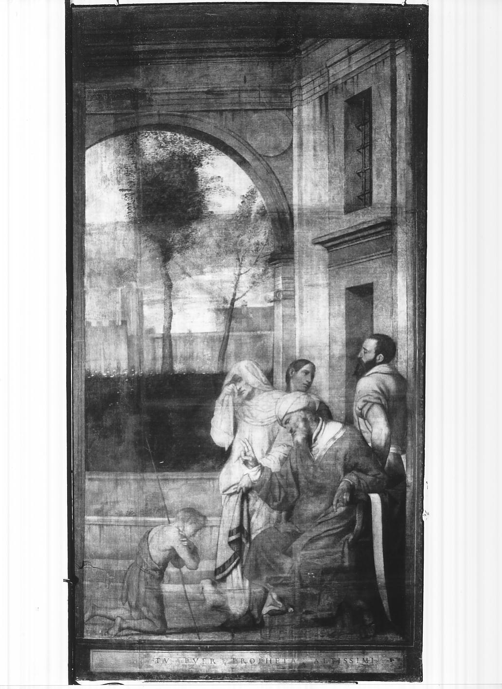 commiato di San Giovanni Battista dai genitori (anta d'organo, elemento d'insieme) di Moretto (sec. XVI)