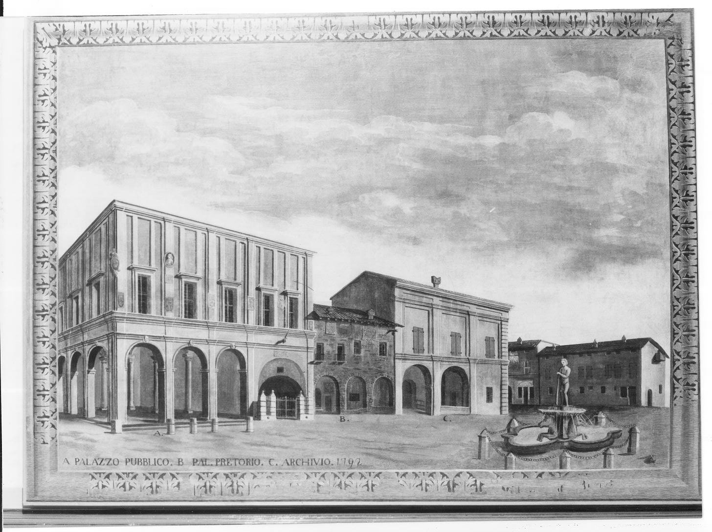 Palazzo Pubblico, Pretorio e Archivio ad Asola nel 1792 (dipinto, opera isolata) di Tosio Paolo (sec. XVIII)