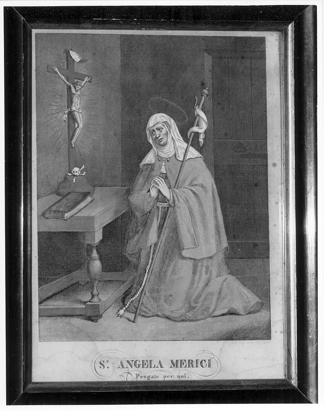 S. Angela Merici in preghiera (stampa a colori) di Tagliaferri Giovanni Maria (sec. XIX)