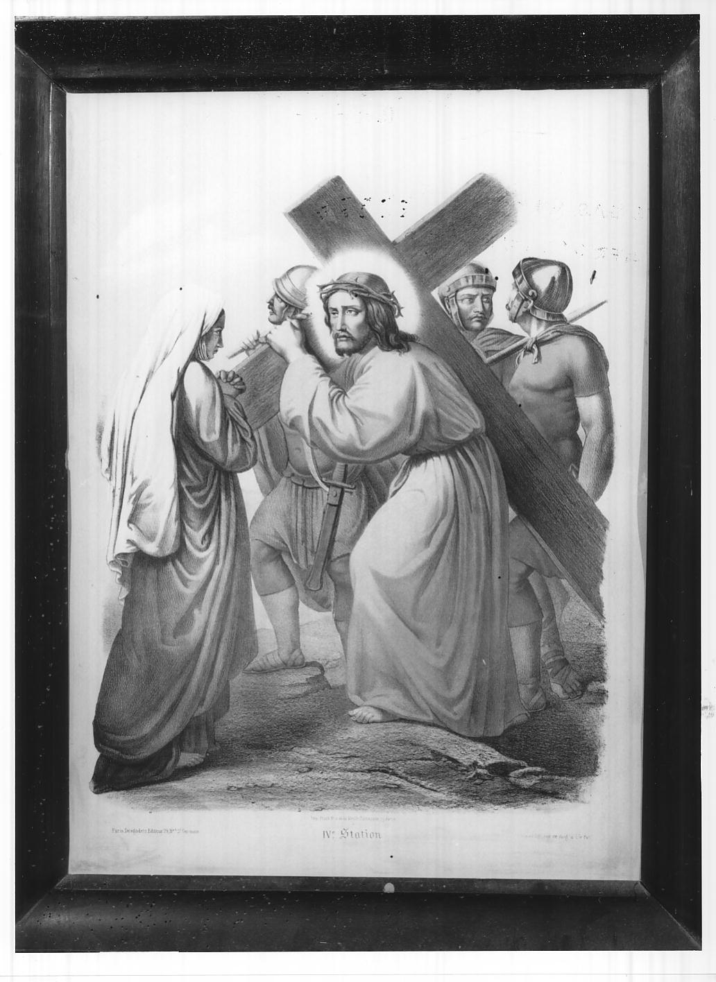 stazione IV: Gesù incontra la Madonna (stampa colorata a mano smarginata) di Frick Johann Friedrich (secc. XVIII/ XIX)