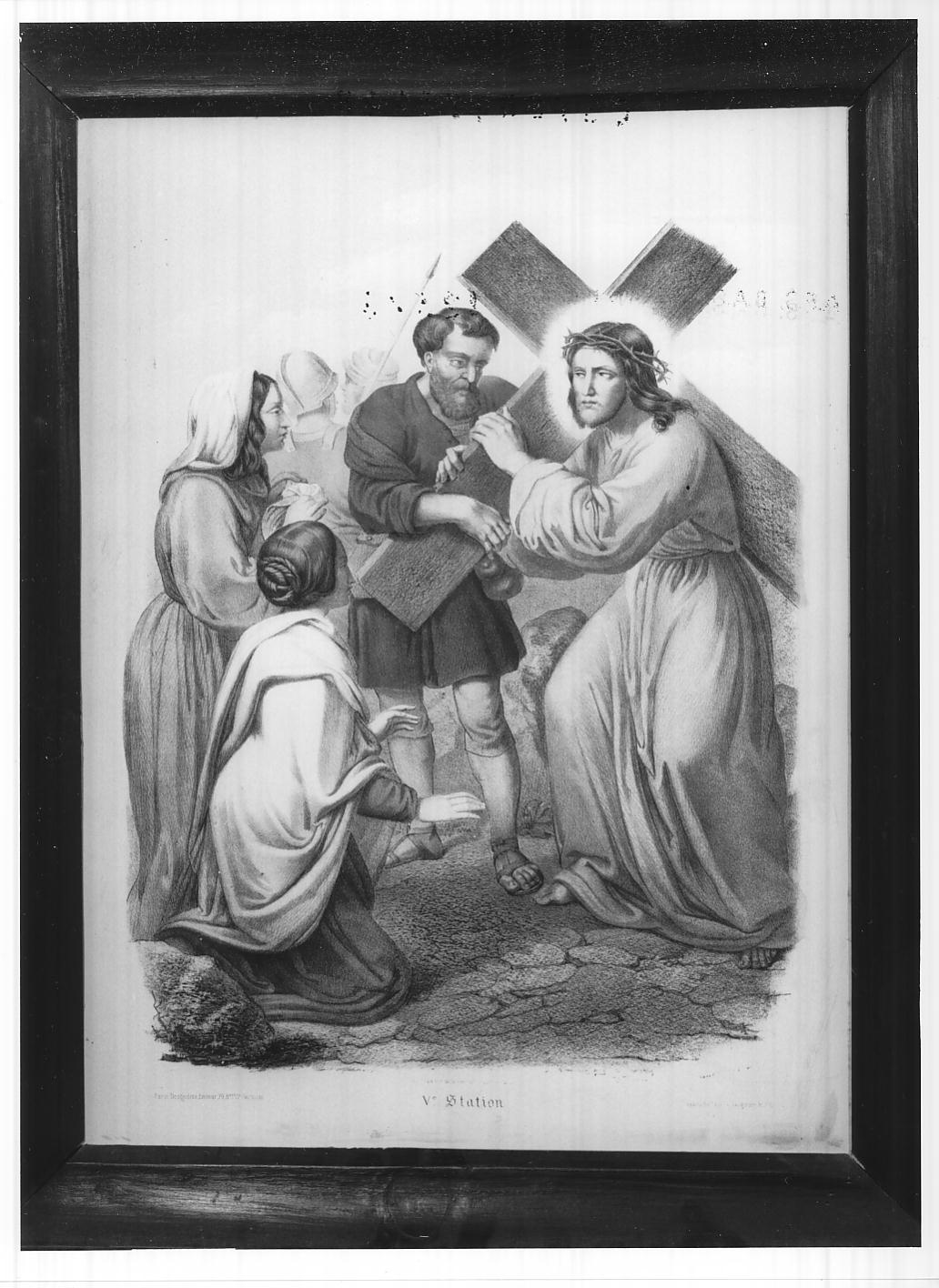 stazione IV: Gesù incontra la Madonna (stampa colorata a mano smarginata) di Frick Johann Friedrich (secc. XVIII/ XIX)