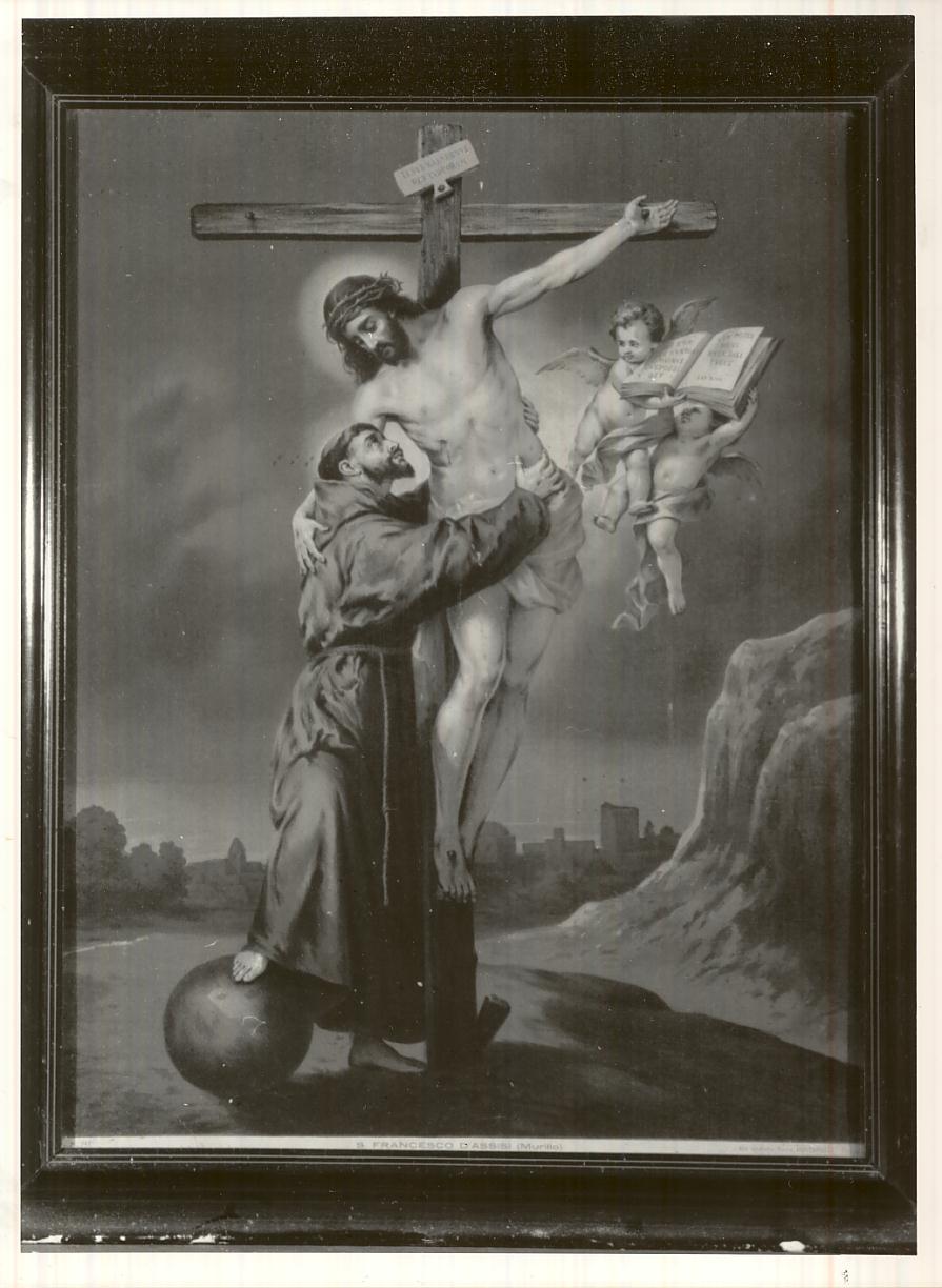 San Francesco d'Assisi abbraccia Cristo crocifisso (stampa) - ambito milanese (secondo quarto sec. XX)