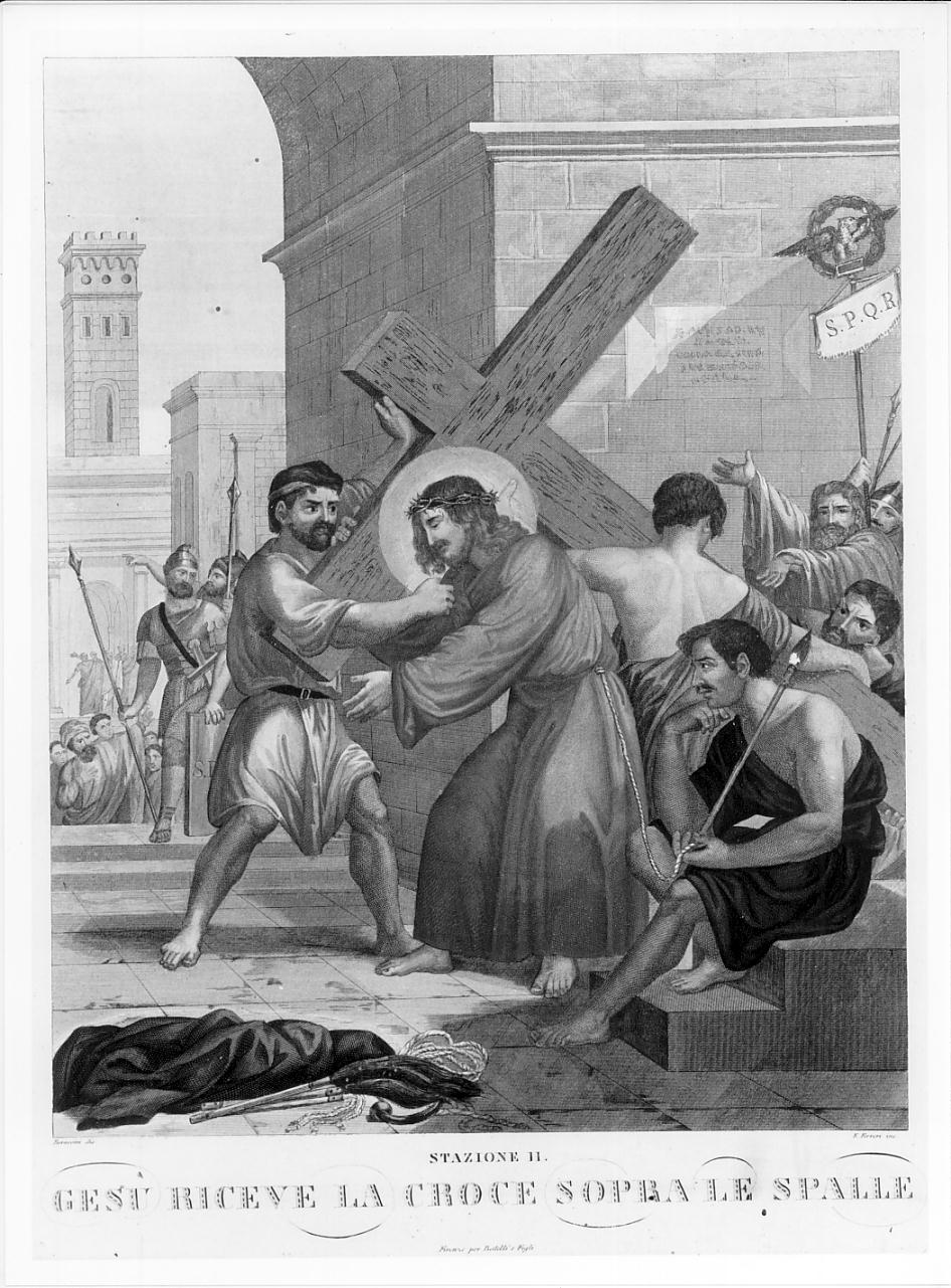 stazione II: Gesù caricato della croce (stampa, elemento d'insieme) di Pieraccini Francesco, Ferreri E (sec. XIX)