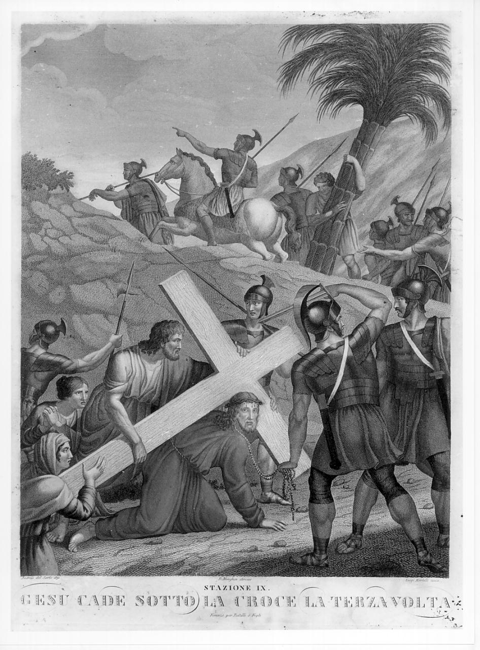 stazione IX: Gesù cade sotto la croce la terza volta (stampa, elemento d'insieme) di Andrea del Sarto, Morghen Raffaello, Martelli Luigi (sec. XIX)