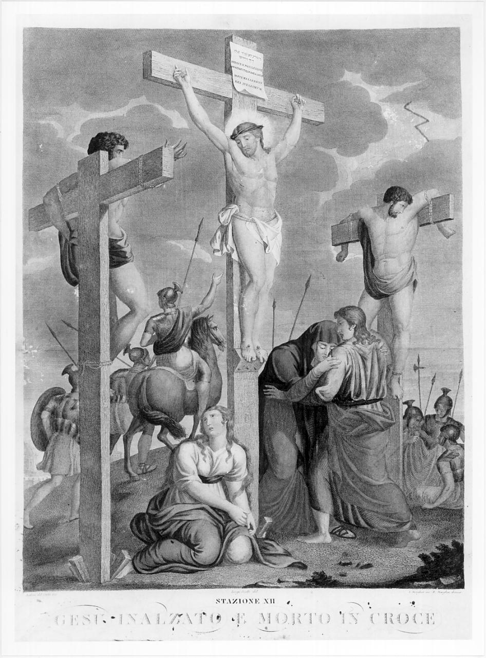 stazione XII: Gesù innalzato e morto in croce (stampa, elemento d'insieme) di Andrea del Sarto, Scotti Luigi, Morghen Antonio, Morghen Raffaello (sec. XIX)