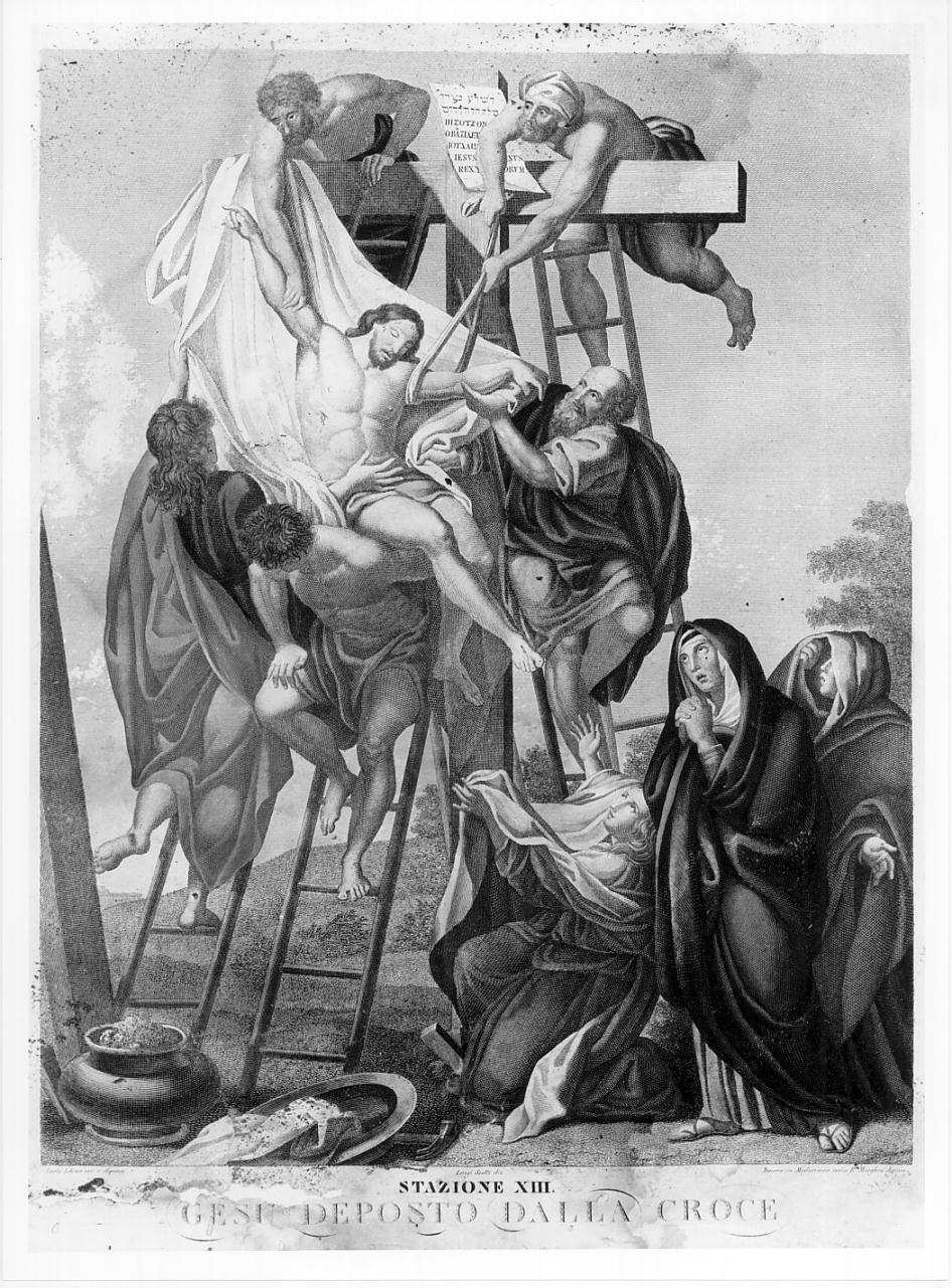 stazione XIII: Gesù deposto dalla croce (stampa, elemento d'insieme) di Le Brun Charles, Scotti Luigi, Migliavacca Innocenzo, Morghen Raffaello (sec. XIX)