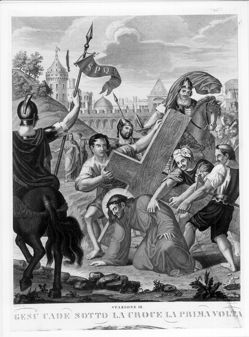 stazione III: Gesù cade sotto la croce la prima volta (stampa, elemento d'insieme) di Pieraccini Francesco, Corsi Angelo (sec. XIX)