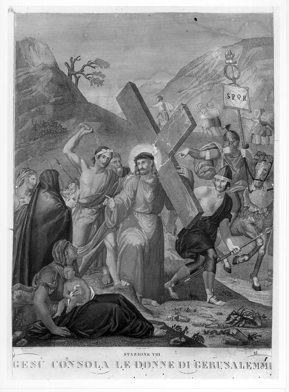 stazione VIII: Gesù consola le donne di Gerusalemme (stampa, elemento d'insieme) di Andrea del Sarto, Finocchi Luigi, Morghen Raffaello (sec. XIX)