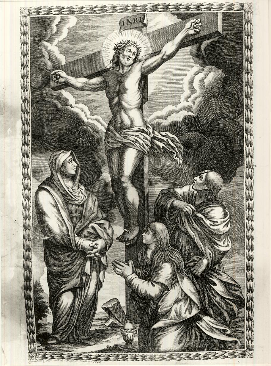 Cristo crocifisso tra la Madonna, San Giovanni Evangelista e Santa Maria Maddalena (stampa, elemento d'insieme) di Colombo Ignazio (primo quarto sec. XIX)