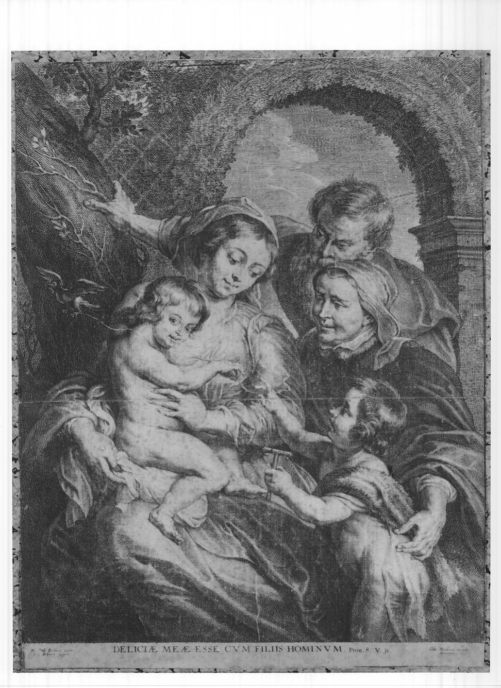 Madonna col cardellino, Sacra Famiglia con Santa Elisabetta e San Giovannino (stampa smarginata) di Rubens Pieter Paul, Bolswert Schelte Adams (sec. XVII)