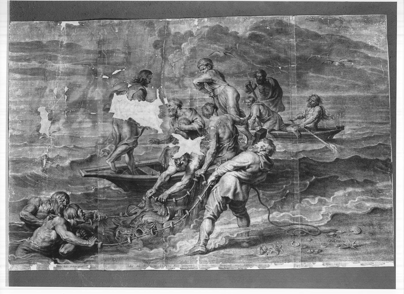 Pesca miracolosa (stampa smarginata) di Bolswert Schelte Adams, Rubens Pieter Paul (sec. XVII)