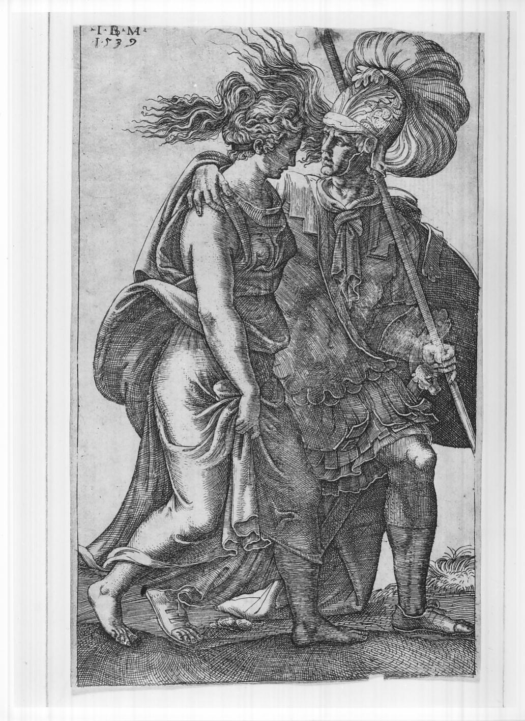 Un soldato che conduce una donna (stampa smarginata) di Scultori Giovanni Battista, Giulio Romano (sec. XVI)