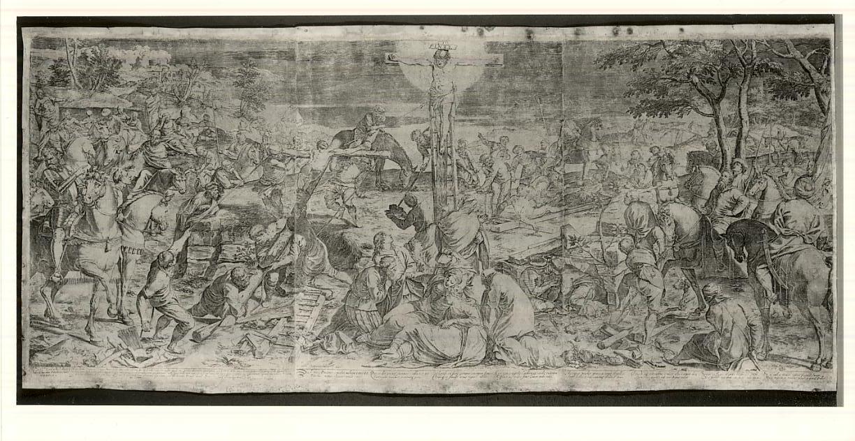 Crocifissione (stampa) di Carracci Agostino, Tintoretto (sec. XVI, sec. XVI)