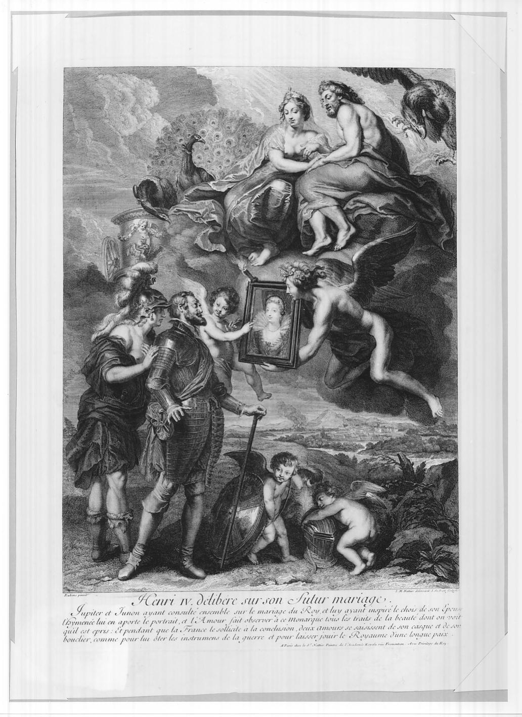Presentazione del ritratto di Maria a Enrico (stampa, serie) di Audran Jean, Nattier Jean Marc, Rubens Pieter Paul (sec. XVIII)