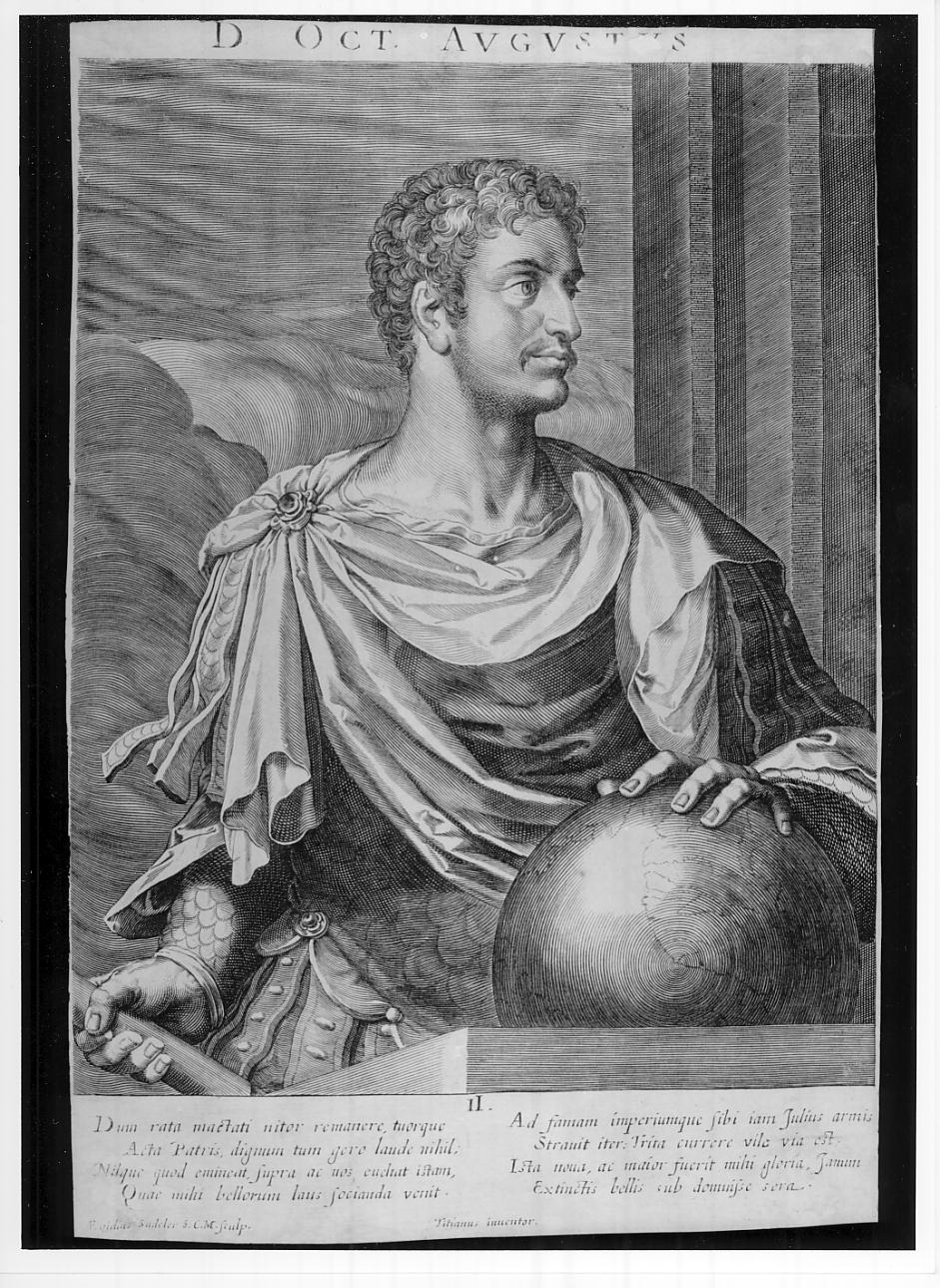 Ottaviano Augusto (stampa smarginata, serie) di Sadeler Egidius II, Vecellio Tiziano (sec. XVII)