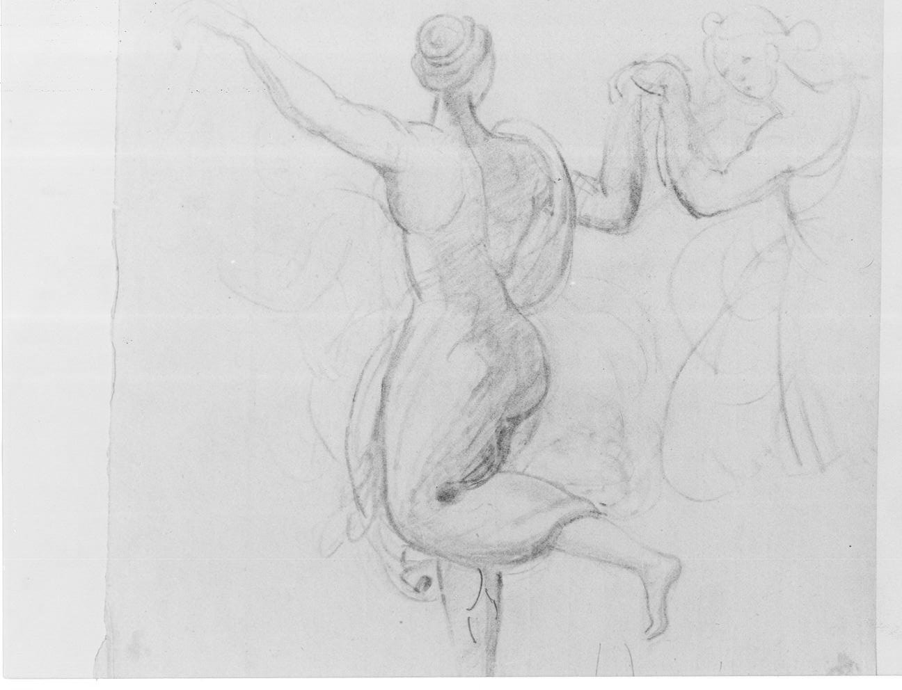 due figure femminili danzanti (disegno, opera isolata) di Impaccianti Luigi (seconda metà sec. XIX)