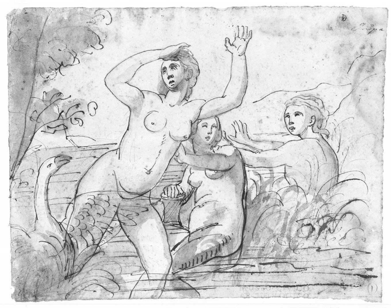 le Elidi con cigno piangono la morte di Fetonte (disegno, opera isolata) di Impaccianti Luigi (metà sec. XIX)