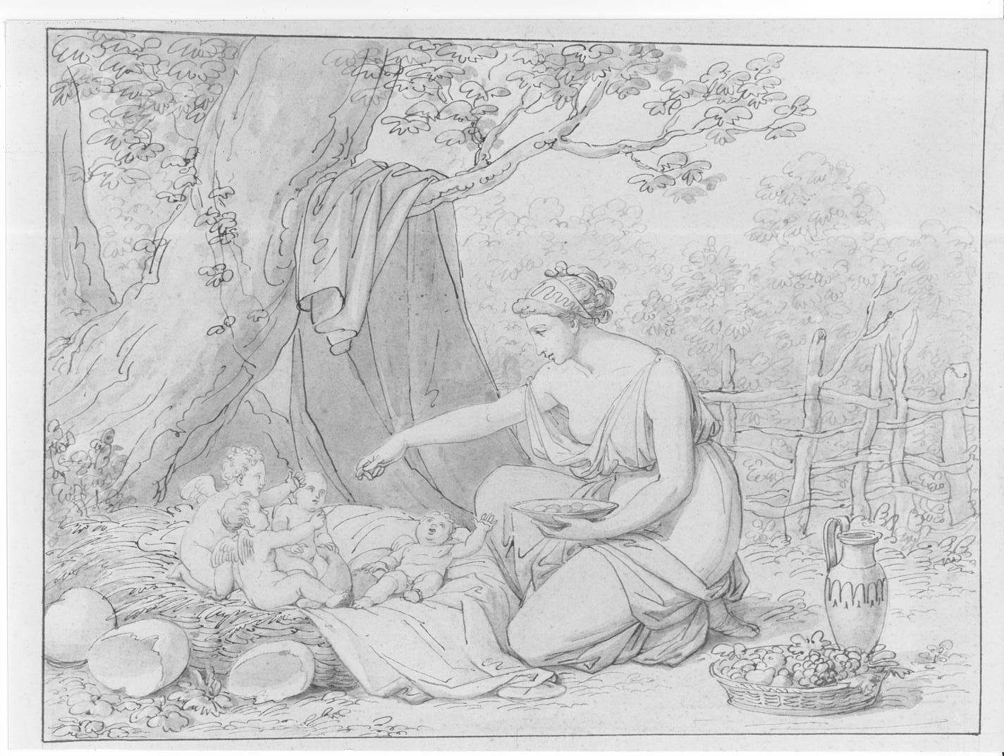 la nascita degli amorini (disegno, opera isolata) - ambito italiano (prima metà sec. XIX)