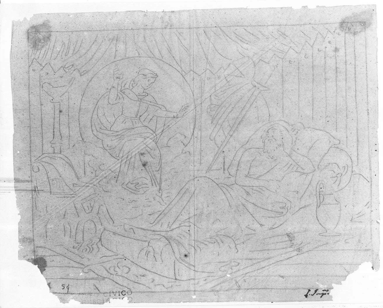 apparizione dell'arcangelo Gabriele a Goffredo di Buglione (disegno, opera isolata) di Impaccianti Luigi (seconda metà sec. XIX)