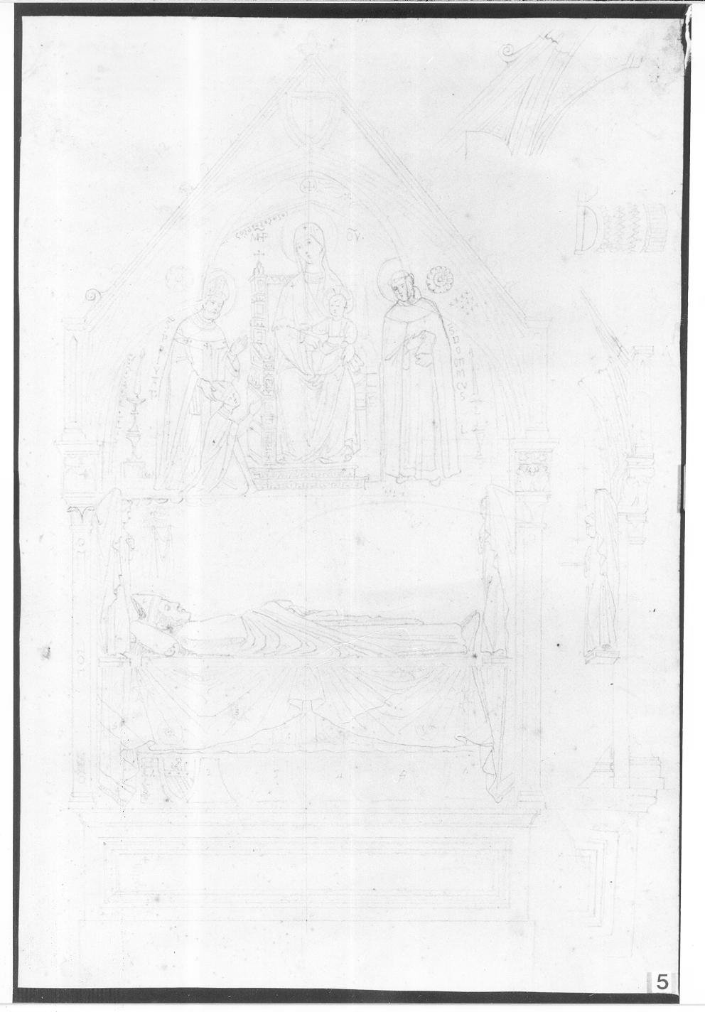 schizzo di monumento funebre neogotico (disegno, opera isolata) - ambito italiano (metà sec. XIX)
