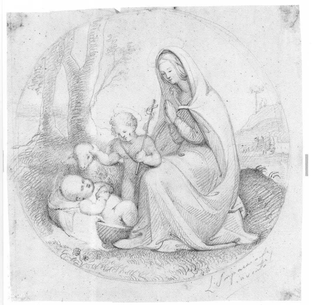 Madonna con Bambino e San Giovannino (disegno, opera isolata) di Impaccianti Luigi (metà sec. XIX)