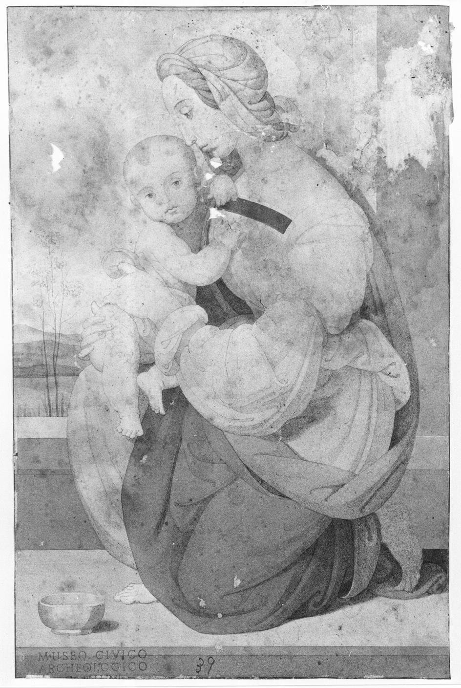 Madonna con Bambino e ciotola (disegno, opera isolata) di Sanguinetti Giovanni (prima metà sec. XIX)