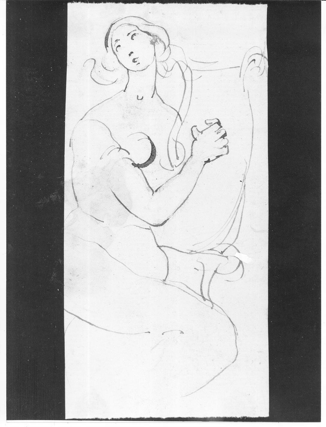 donna che suona la lira (Saffo?) (disegno, opera isolata) di Impaccianti Luigi (seconda metà sec. XIX)