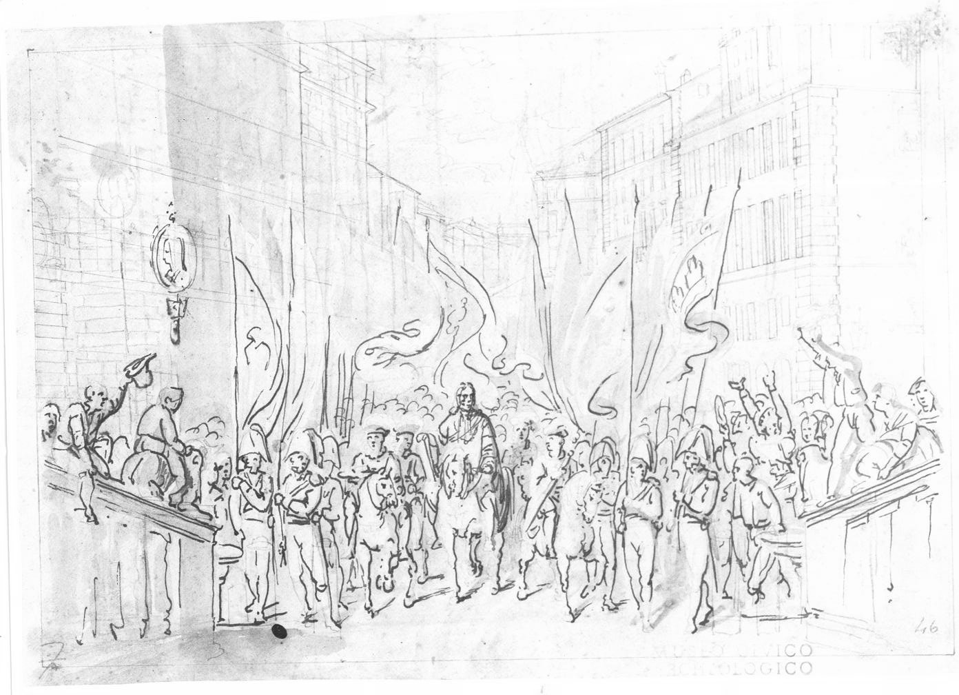 ingresso trionfale; schizzi geometrici (disegno, opera isolata) - ambito italiano (terzo quarto sec. XIX)