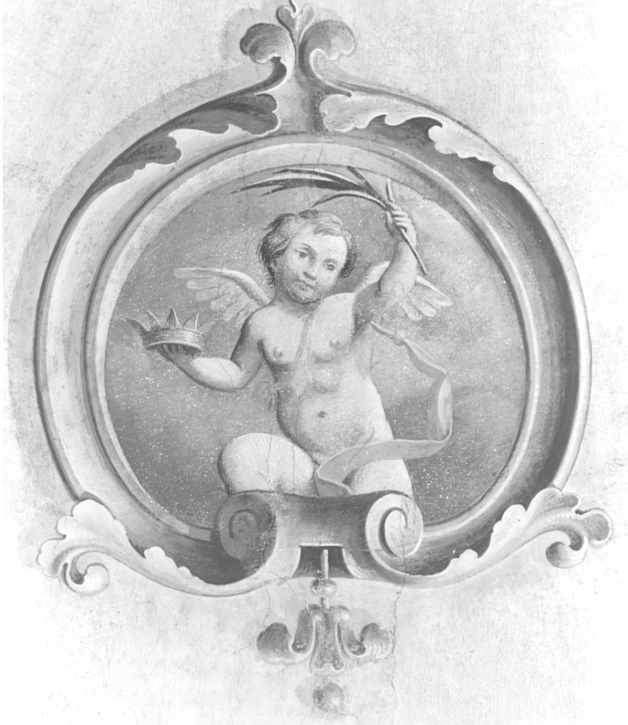 angelo con corona e palma (dipinto, elemento d'insieme) di Pusterla A (sec. XIX)