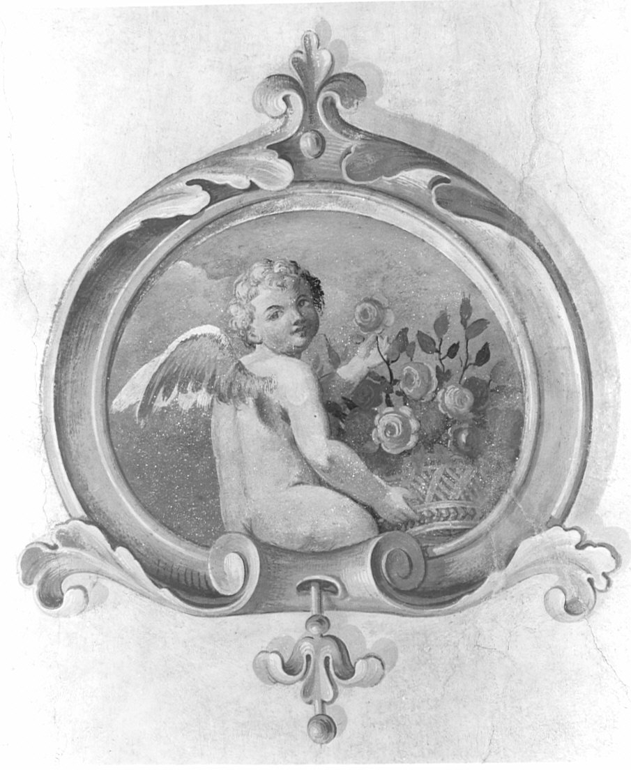 angelo con cesto di rose (dipinto, elemento d'insieme) di Pusterla A (sec. XIX)