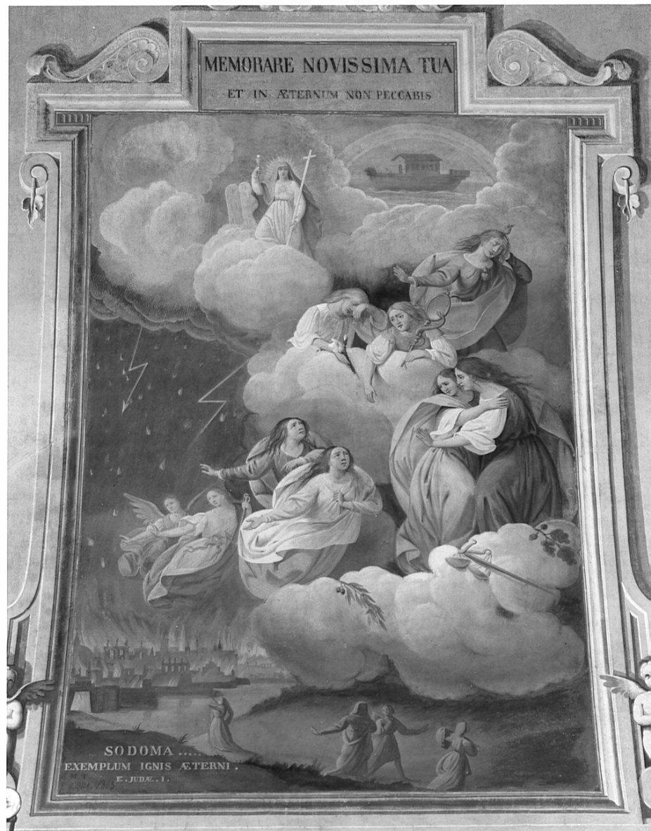 distruzione di Sodoma e Gomorra (dipinto, elemento d'insieme) di Pusterla A (sec. XIX)