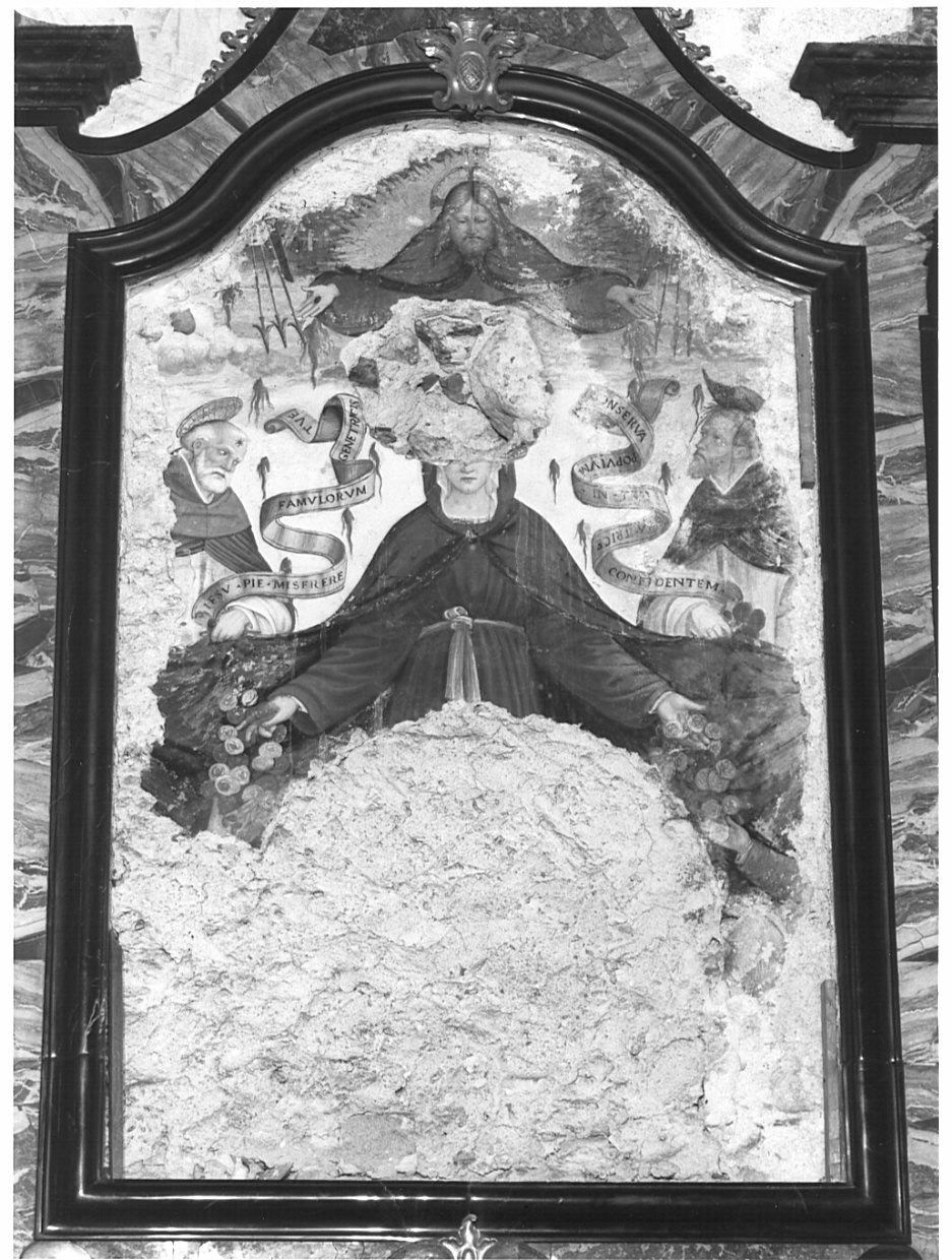 Madonna della Misericordia tra san Domenico e San Pietro Martire (dipinto, elemento d'insieme) di De Magistris Sigismondo (sec. XVI)